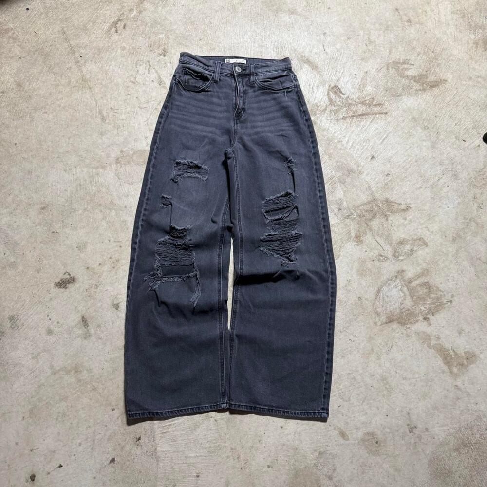 Black Wide Leg Distressed Jeans
